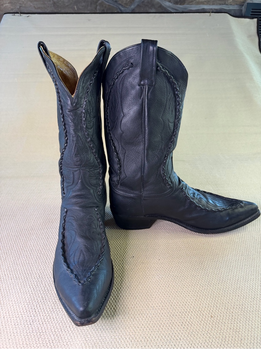 Dan Post Black Leather Western Cowboy Boots with Braided Detailing size 13D